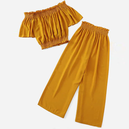 Women's Two-Piece Set - Chiffon Top and Wide Leg Pants Suit