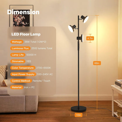 Adjustable LED Floor Lamp - Remote Control Rotatable Standing Light
