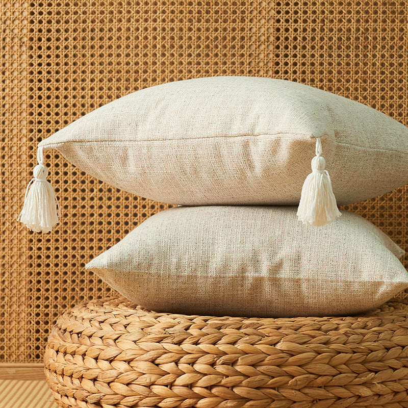 Cotton Linen Fringe Pillow Cover - Japanese Minimalist Cushion 45x45cm