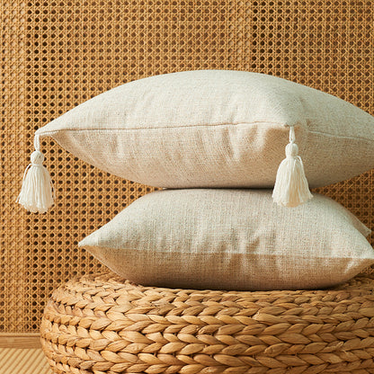 Cotton Linen Fringe Pillow Cover - Japanese Minimalist Cushion 45x45cm