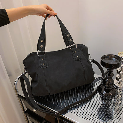 Frosted PU Leather Shoulder Bag - Large Capacity Tote & Crossbody