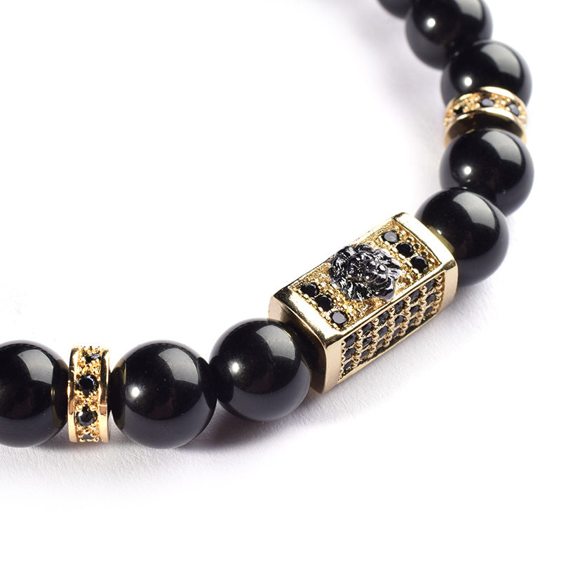 Black Copper Titanium Steel Bracelet - Natural Stone Geometric Design