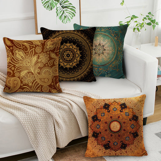 Bohemian Mandala Pillow Cover - Decorative Linen Cushion Cover 45x45cm