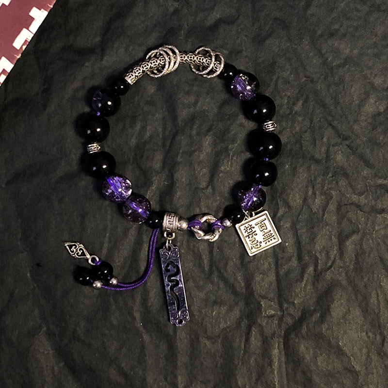 Purple Beaded Bracelet for Women - Moonlight Adjustable Charm Bracelet
