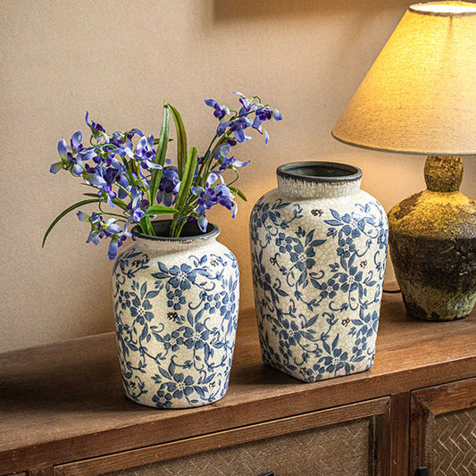 Vintage Ice Crackle Glaze Ceramic Vase - Blue and White Porcelain Decor