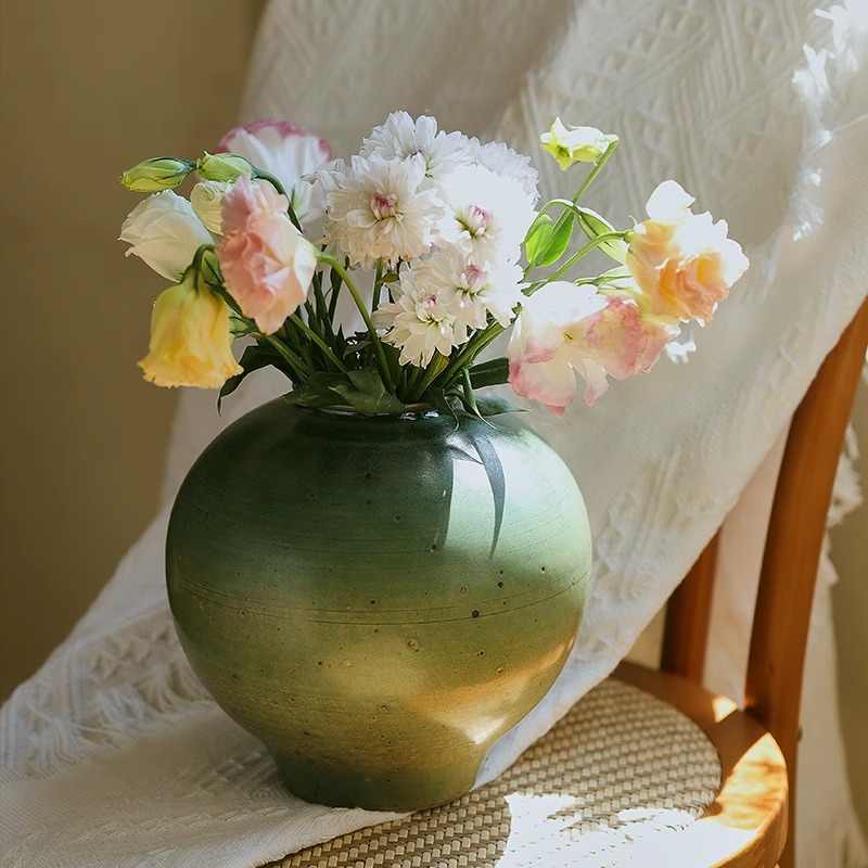 Handmade Coarse Pottery Water Plant Flower Arrangement Vase Ornaments