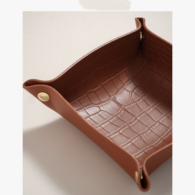Woven Leather Catchall Tray - Nordic Style Jewelry & Key Organizer