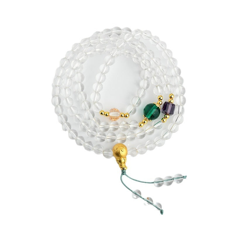 White Crystal 108 Rosary Bracelet Necklace