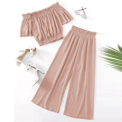 Women's Two-Piece Set - Chiffon Top and Wide Leg Pants Suit
