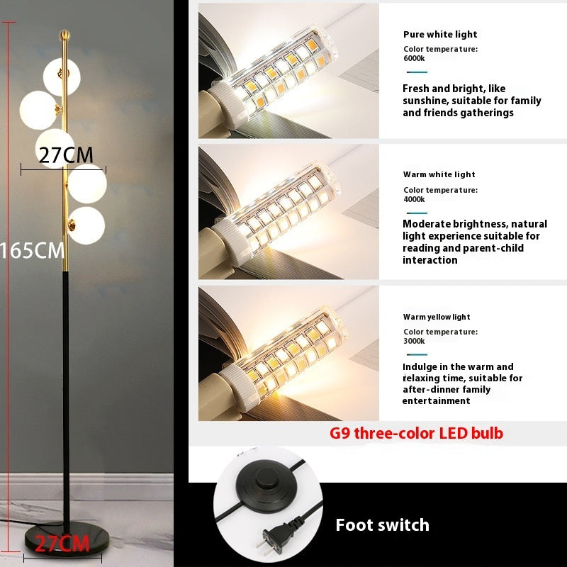 American Style Iron Floor Lamp - Multi-Head LED Tri-Color Standing Light