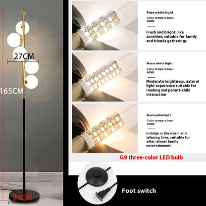 American Style Iron Floor Lamp - Multi-Head LED Tri-Color Standing Light