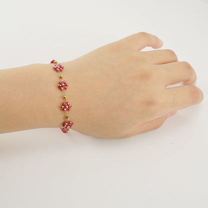 Color Crystal Flowers Stainless Steel Bracelet