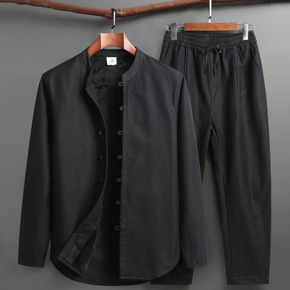 Tang Suit Set - Traditional Chinese Stand Collar Cotton Linen Coat