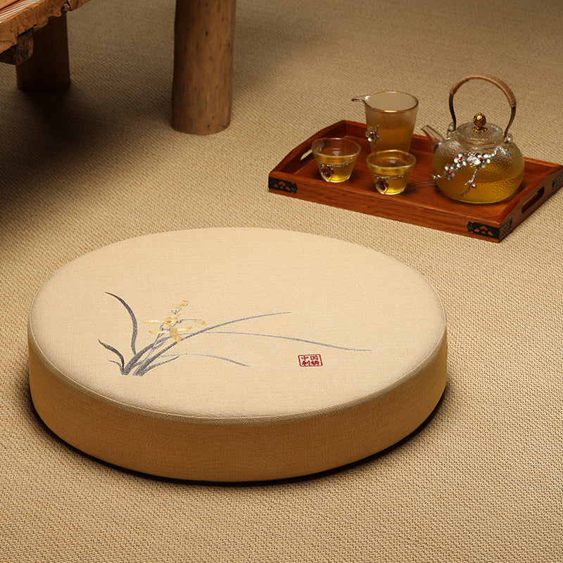 Round Cotton Linen Floor Cushion - Meditation Seat for Yoga & Window Seats