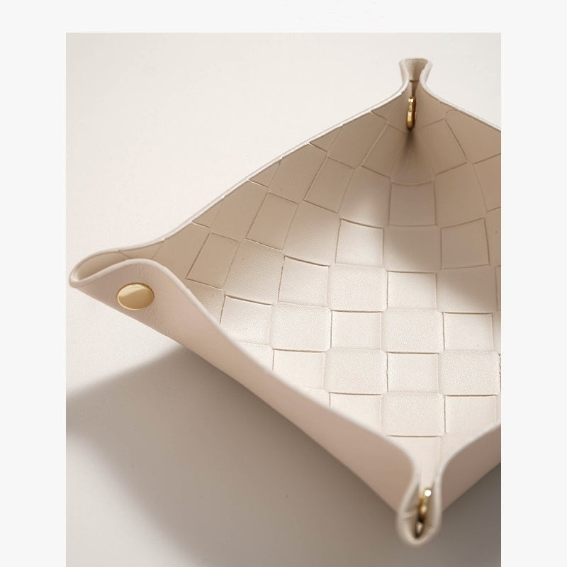 Woven Leather Catchall Tray - Nordic Style Jewelry & Key Organizer