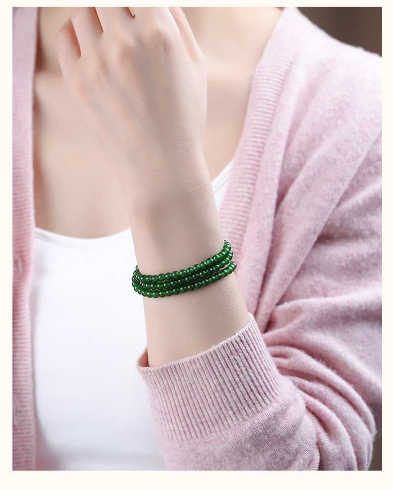 Hetian Jade Bracelet - Natural Green Jasper Beads Single Strand