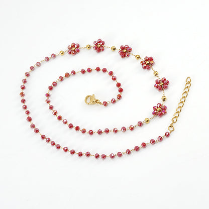 Color Crystal Flowers Stainless Steel Bracelet