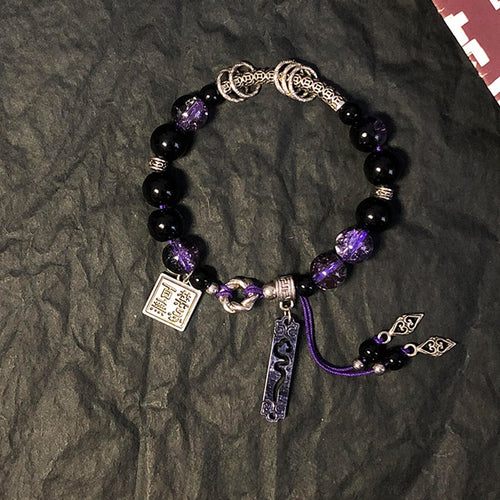 Purple Beaded Bracelet for Women - Moonlight Adjustable Charm Bracelet