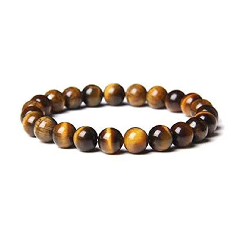 Natural Gemstone Beaded Bracelet - Tiger Eye Volcanic Rock Agate 8mm
