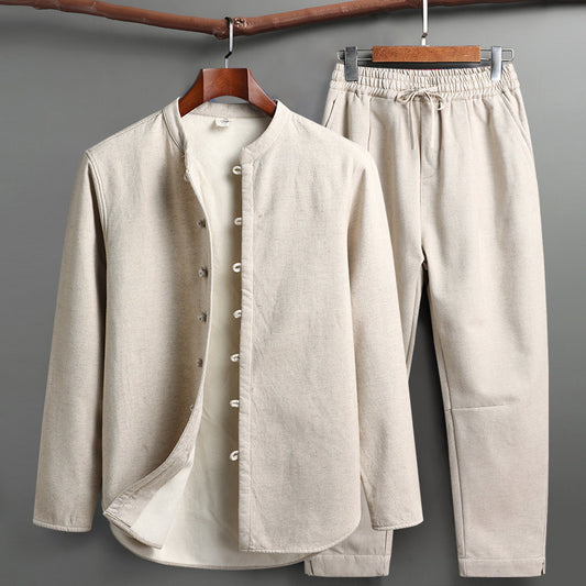 Tang Suit Set - Traditional Chinese Stand Collar Cotton Linen Coat