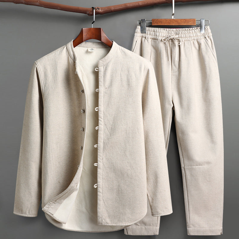 Tang Suit Set - Traditional Chinese Stand Collar Cotton Linen Coat