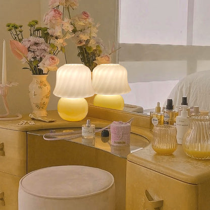 Handmade Glass Mushroom Lamp - French Cream Bedside Table Light
