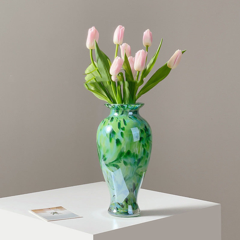 Retro Handmade Green Glass Vase - Emerald Peacock Green Home Decor