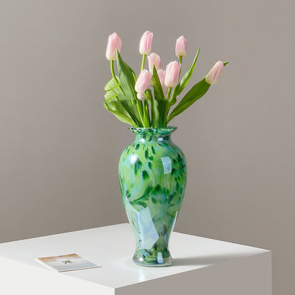 Retro Handmade Green Glass Vase - Emerald Peacock Green Home Decor