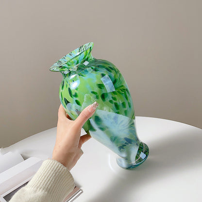 Retro Handmade Green Glass Vase - Emerald Peacock Green Home Decor