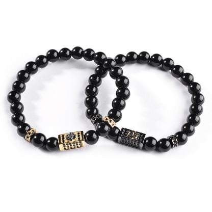 Black Copper Titanium Steel Bracelet - Natural Stone Geometric Design