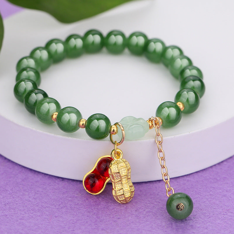 Chinese Ethnic Style Bracelet - 8mm Glass Beads with Alloy Charm