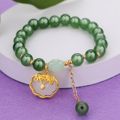 Chinese Ethnic Style Bracelet - 8mm Glass Beads with Alloy Charm