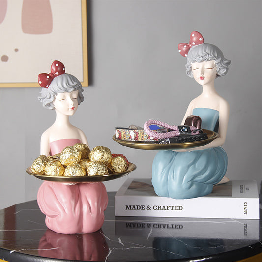 Bow Girl Resin Catchall Tray - Nordic Style Entryway Organizer