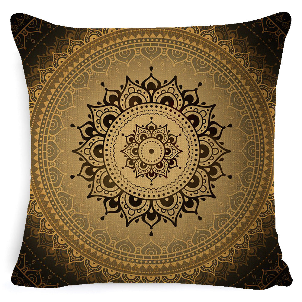 Bohemian Mandala Pillow Cover - Decorative Linen Cushion Cover 45x45cm