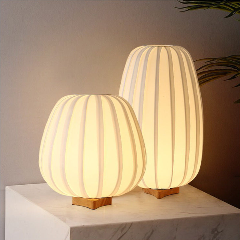 Japanese Solid Wood Table Lamp - Fabric Shade Warm Bedside Light