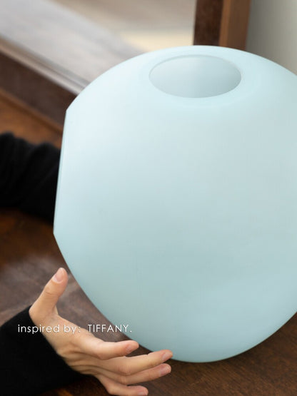 Frosted Blue Glass Table Lamp Vase 2-in-1 | Soft Warm Night Light Home Decor