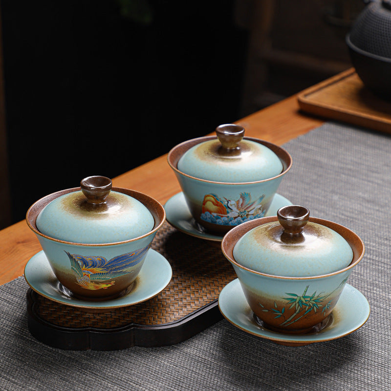 Gaiwan Tea Set - Wood-Fired Style Chinese Porcelain Tea Bowl