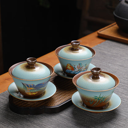 Gaiwan Tea Set - Wood-Fired Style Chinese Porcelain Tea Bowl