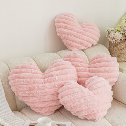 Heart-Shaped Throw Pillow - Pink Striped Decorative Cushion