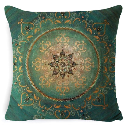 Bohemian Mandala Pillow Cover - Decorative Linen Cushion Cover 45x45cm