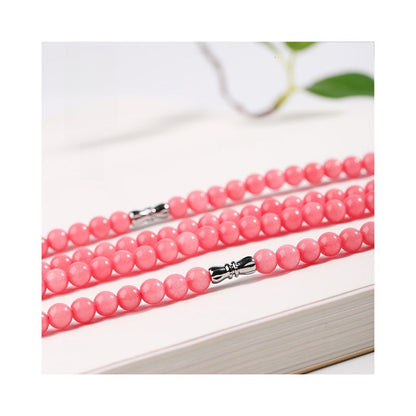 6mm Pink Crystal Rhodochrosite Necklace - Peach Blossom Stone Jewelry