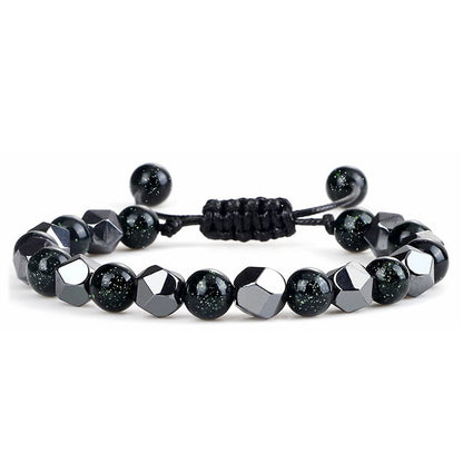 Hematite Tiger Eye Bracelet - Natural Stone Woven Beaded Jewelry