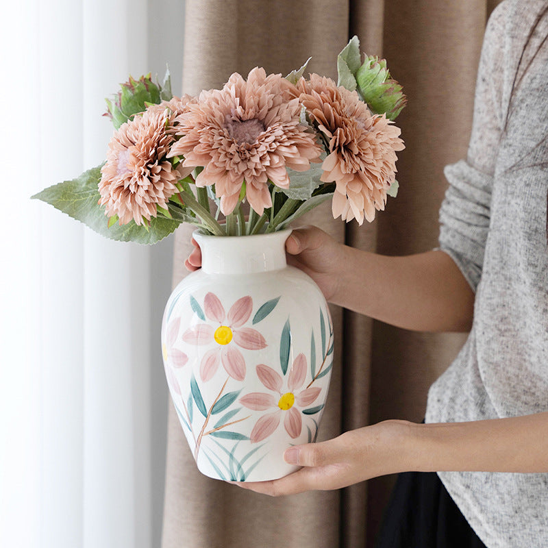 Hand-Painted Sunflower Ceramic Vase - Simple Table Vase for Home Decor