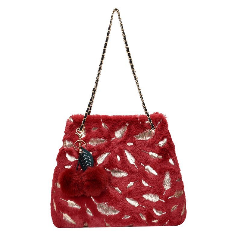 Plush Chain Shoulder Messenger Bag - Soft Crossbody Bag for Women