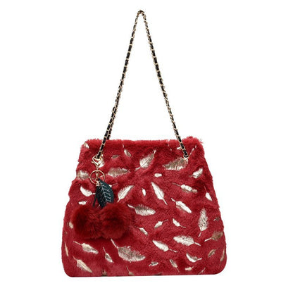 Plush Chain Shoulder Messenger Bag - Soft Crossbody Bag for Women