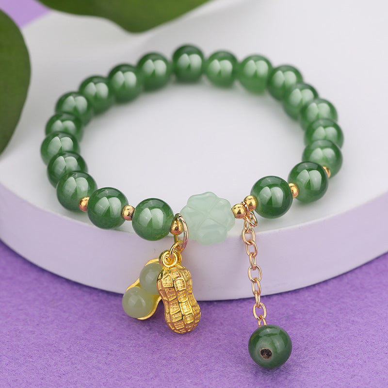 Chinese Ethnic Style Bracelet - 8mm Glass Beads with Alloy Charm
