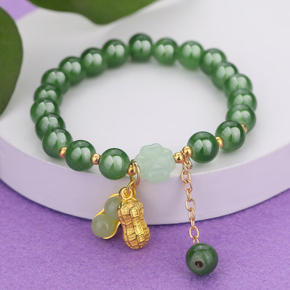 Chinese Ethnic Style Bracelet - 8mm Glass Beads with Alloy Charm