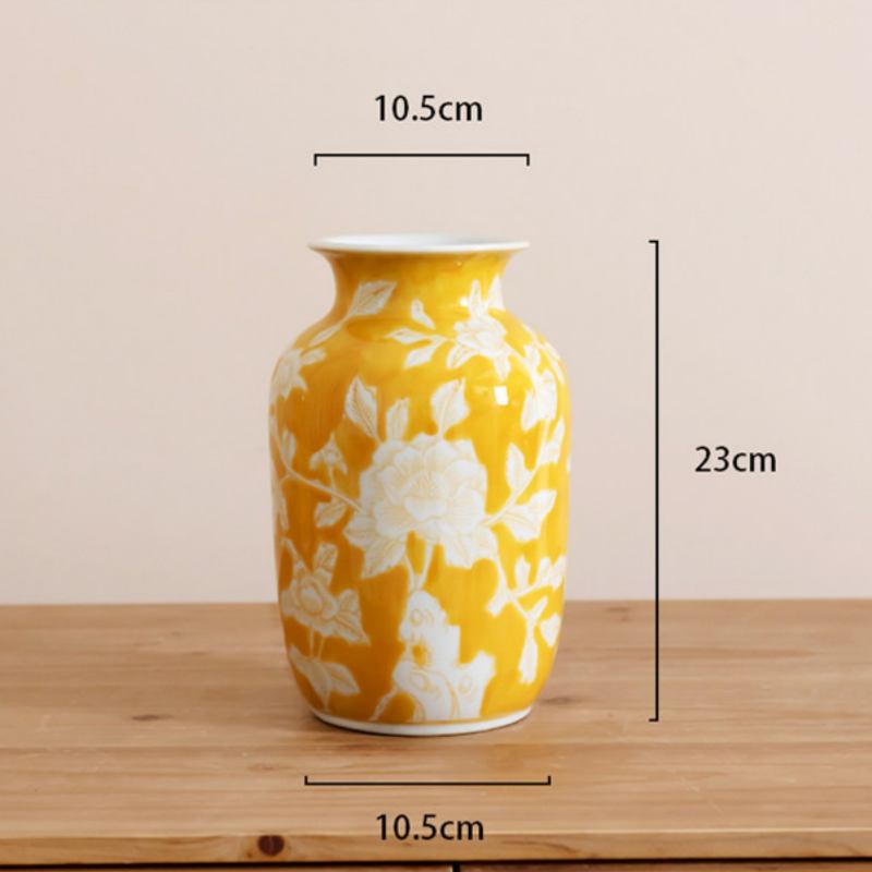 Chinese-style Vintage Yellow-painted Ceramic Vase