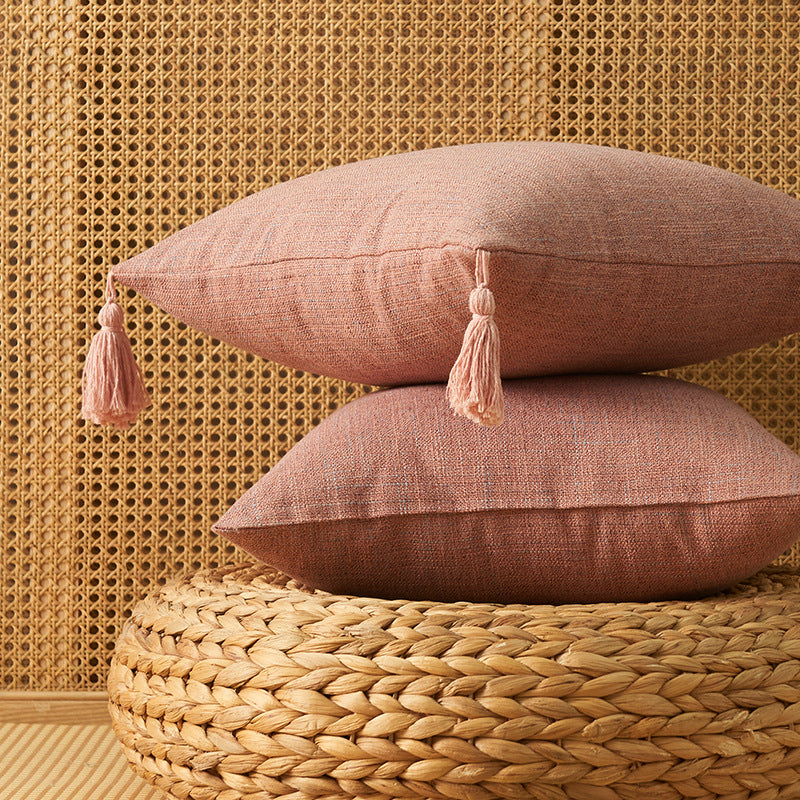 Cotton Linen Fringe Pillow Cover - Japanese Minimalist Cushion 45x45cm