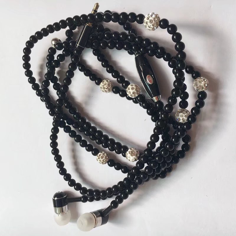 Pearl necklace earphones with wheat wire control universal earplugs trend new headset factory direct bass bass in-ear